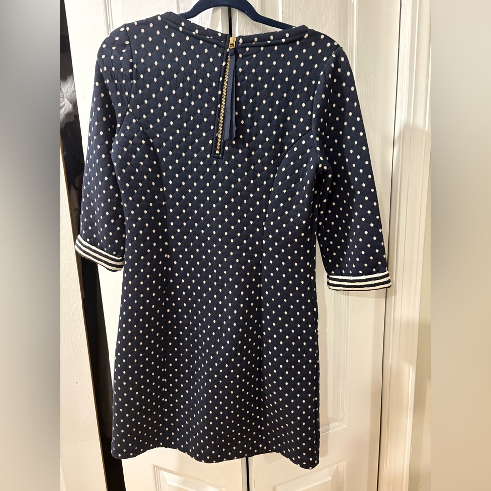 Boden Quilted Polka Dot Dress Navy White Pockets Preppy Chic - Picture 6 of 9